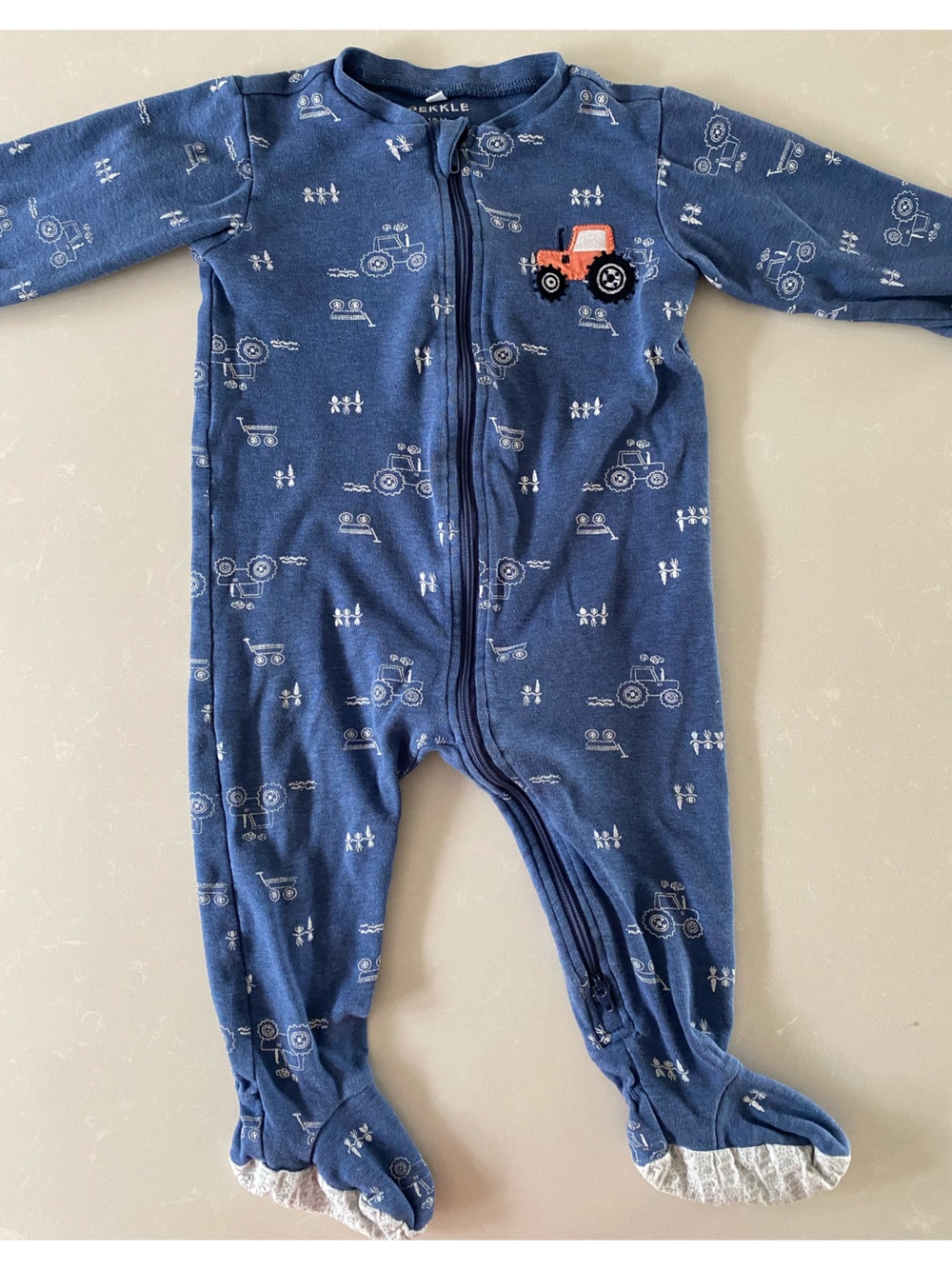Pekkle Baby Footed Pajamas Sleeper Blue Tractor